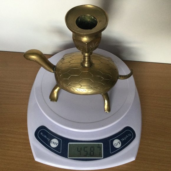 Vintage pair Chinese solid brass Candlestick holders Turtle base removeable top - Picture 8 of 8